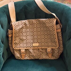 Vintage Coach Brown Signature Messenger Bag with Tan Trim